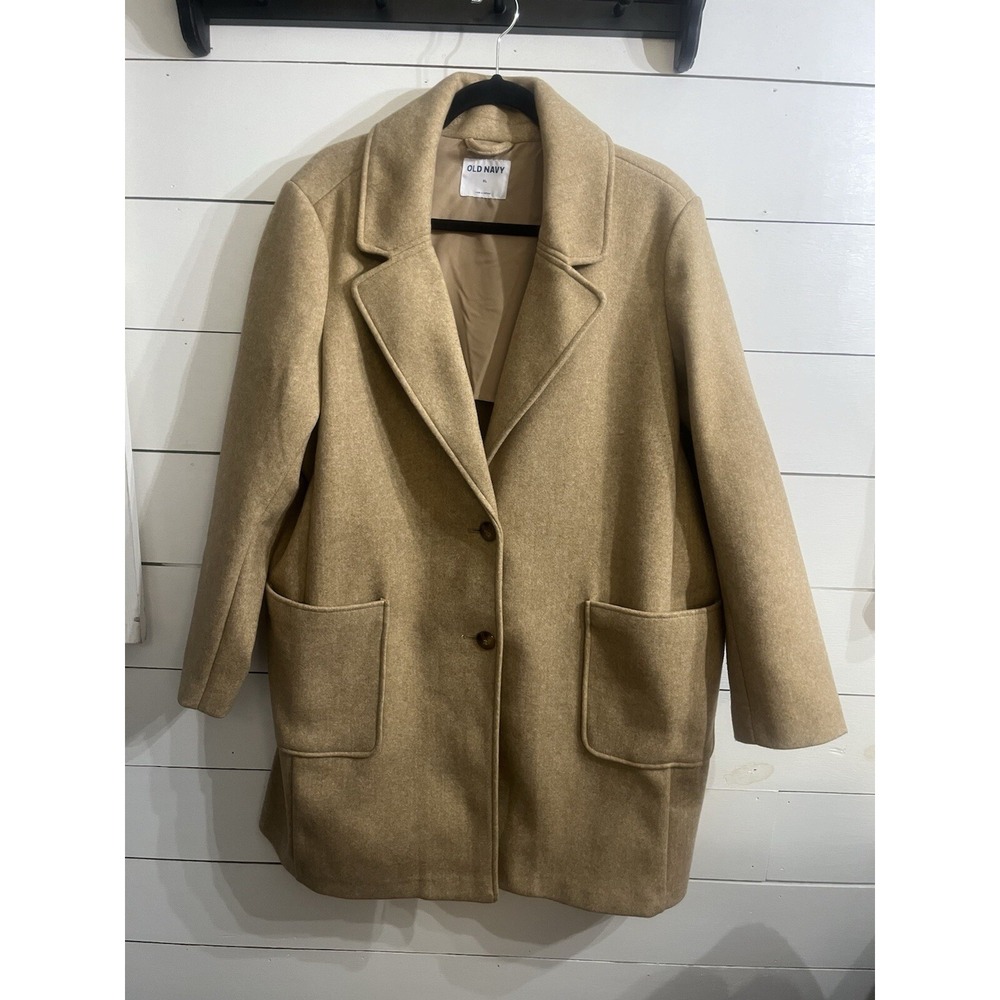 Old Navy Oversized Soft Brushed, Button-Front Coat Size X-Large Tan Beige